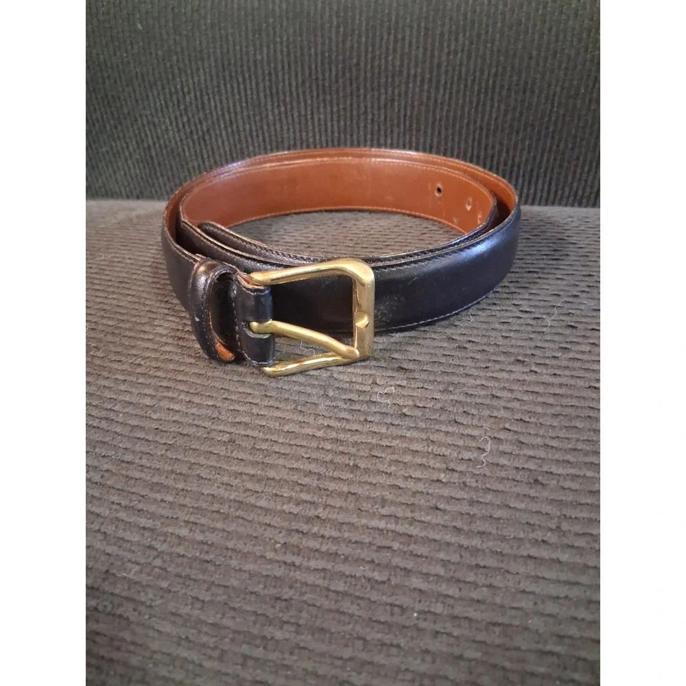 Coach Mens Black Leather Belt Vintage USA Made Burnished Cowhide Brass Buckle 34